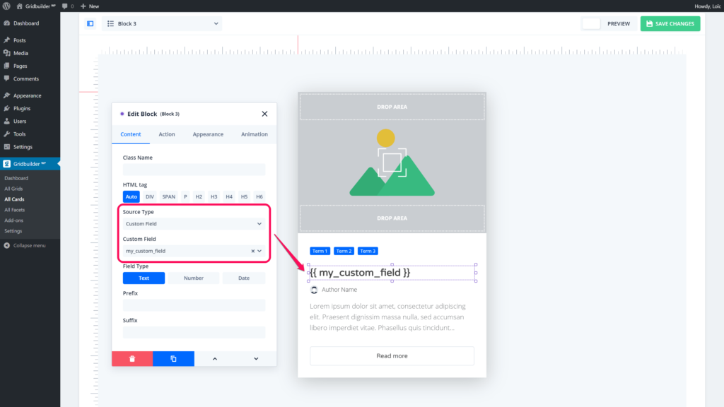 Card Builder- Setup a custom field block