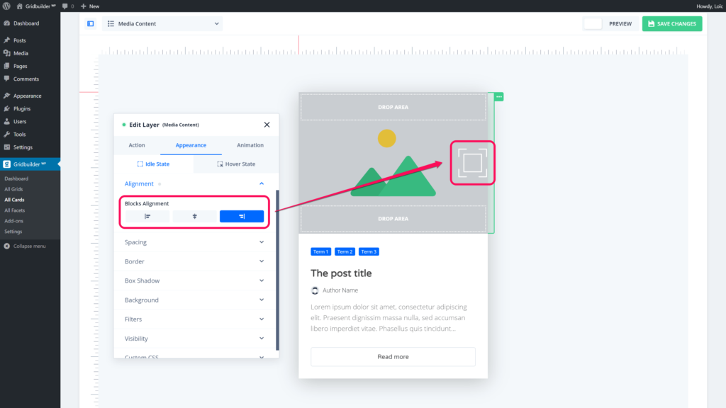 Card Builder- Align blocks