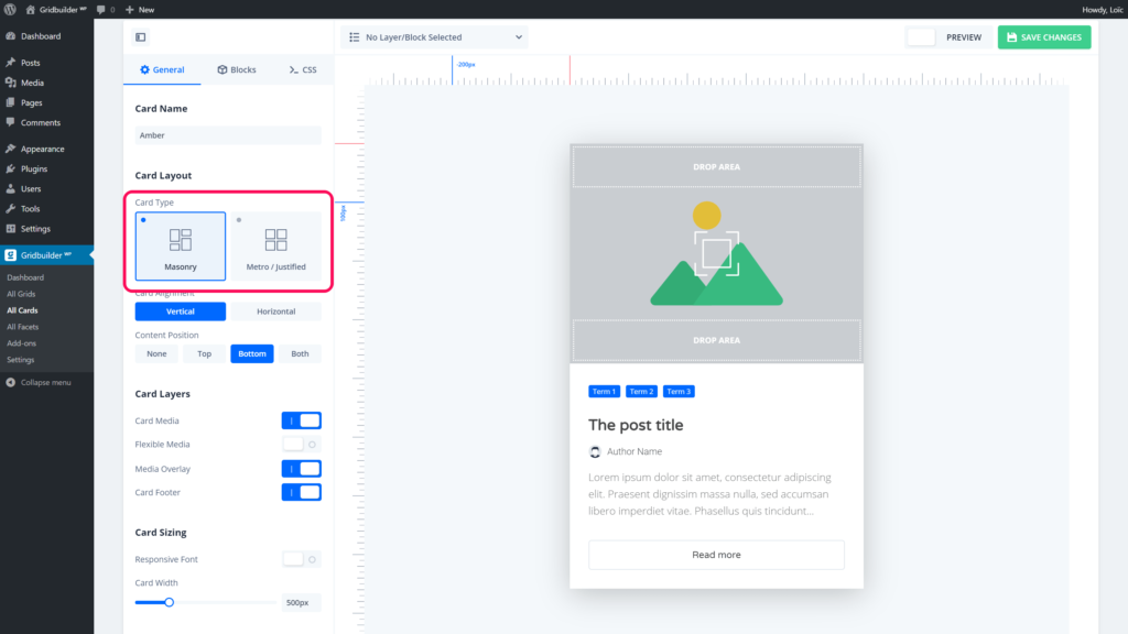 Card Builder- Set layout type