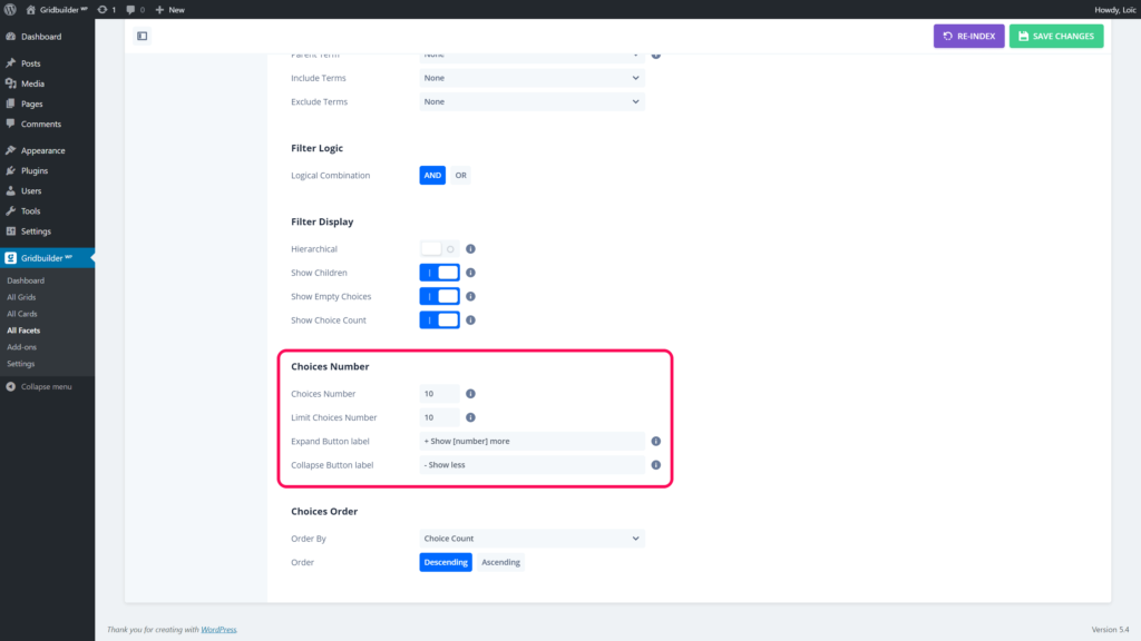 Set up number of choices