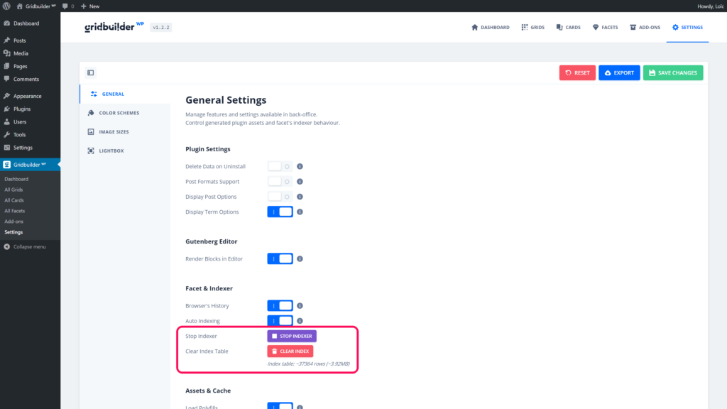 Global settings - Indexer